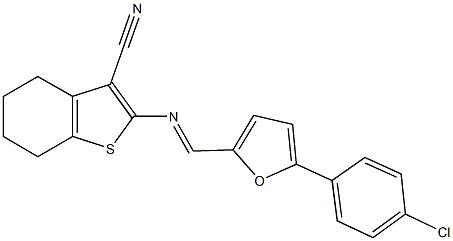 2-({[5-(4-chlorophenyl)-2-furyl]methylene}amino)-4,5,6,7-tetrahydro-1-benzothiophene-3-carbonitrile 结构式