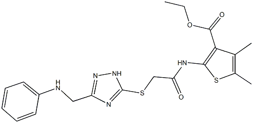 ethyl 2-[({[3-(anilinomethyl)-1H-1,2,4-triazol-5-yl]sulfanyl}acetyl)amino]-4,5-dimethyl-3-thiophenecarboxylate 结构式