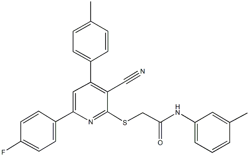 2-{[3-cyano-6-(4-fluorophenyl)-4-(4-methylphenyl)-2-pyridinyl]sulfanyl}-N-(3-methylphenyl)acetamide 结构式