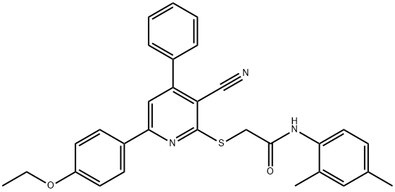 2-{[3-cyano-6-(4-ethoxyphenyl)-4-phenyl-2-pyridinyl]sulfanyl}-N-(2,4-dimethylphenyl)acetamide 结构式