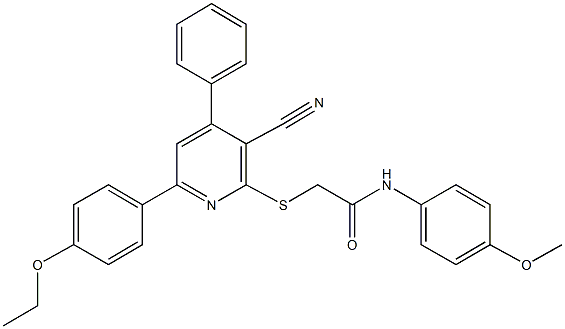 2-{[3-cyano-6-(4-ethoxyphenyl)-4-phenyl-2-pyridinyl]sulfanyl}-N-(4-methoxyphenyl)acetamide 结构式