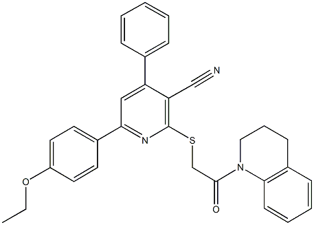 2-{[2-(3,4-dihydro-1(2H)-quinolinyl)-2-oxoethyl]sulfanyl}-6-(4-ethoxyphenyl)-4-phenylnicotinonitrile 结构式