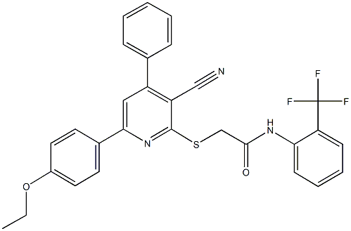 2-{[3-cyano-6-(4-ethoxyphenyl)-4-phenyl-2-pyridinyl]sulfanyl}-N-[2-(trifluoromethyl)phenyl]acetamide 结构式