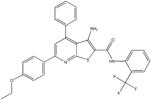 3-amino-6-(4-ethoxyphenyl)-4-phenyl-N-[2-(trifluoromethyl)phenyl]thieno[2,3-b]pyridine-2-carboxamide 结构式