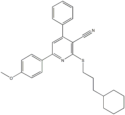 2-[(3-cyclohexylpropyl)sulfanyl]-6-(4-methoxyphenyl)-4-phenylnicotinonitrile 结构式