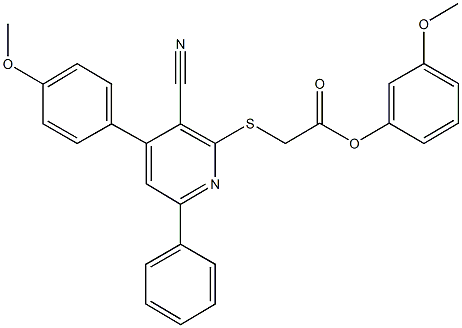 3-methoxyphenyl {[3-cyano-4-(4-methoxyphenyl)-6-phenyl-2-pyridinyl]sulfanyl}acetate 结构式