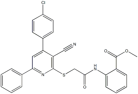 methyl 2-[({[4-(4-chlorophenyl)-3-cyano-6-phenyl-2-pyridinyl]sulfanyl}acetyl)amino]benzoate 结构式