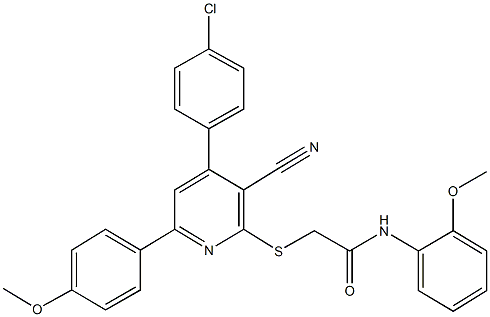 2-{[4-(4-chlorophenyl)-3-cyano-6-(4-methoxyphenyl)-2-pyridinyl]sulfanyl}-N-(2-methoxyphenyl)acetamide 结构式