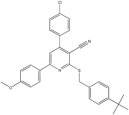 2-[(4-tert-butylbenzyl)sulfanyl]-4-(4-chlorophenyl)-6-(4-methoxyphenyl)nicotinonitrile 结构式
