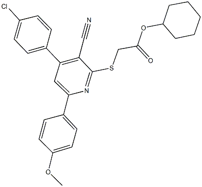 cyclohexyl {[4-(4-chlorophenyl)-3-cyano-6-(4-methoxyphenyl)-2-pyridinyl]sulfanyl}acetate 结构式