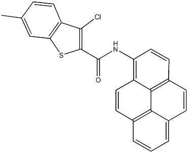 3-chloro-6-methyl-N-(1-pyrenyl)-1-benzothiophene-2-carboxamide 结构式