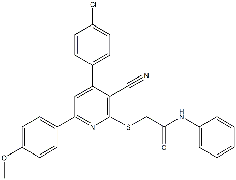 2-{[4-(4-chlorophenyl)-3-cyano-6-(4-methoxyphenyl)-2-pyridinyl]sulfanyl}-N-phenylacetamide 结构式