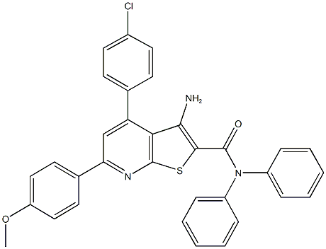 3-amino-4-(4-chlorophenyl)-6-(4-methoxyphenyl)-N,N-diphenylthieno[2,3-b]pyridine-2-carboxamide 结构式