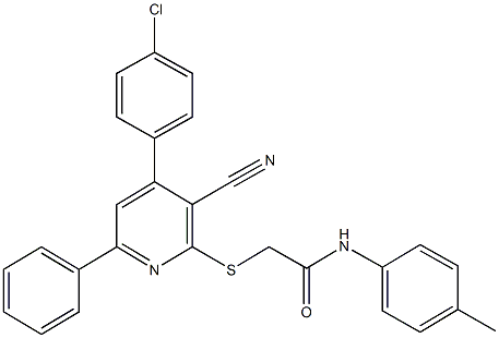 2-{[4-(4-chlorophenyl)-3-cyano-6-phenyl-2-pyridinyl]sulfanyl}-N-(4-methylphenyl)acetamide 结构式