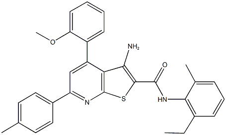 3-amino-N-(2-ethyl-6-methylphenyl)-4-(2-methoxyphenyl)-6-(4-methylphenyl)thieno[2,3-b]pyridine-2-carboxamide 结构式