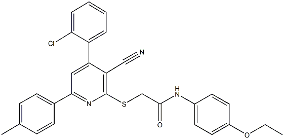 2-{[4-(2-chlorophenyl)-3-cyano-6-(4-methylphenyl)-2-pyridinyl]sulfanyl}-N-(4-ethoxyphenyl)acetamide 结构式