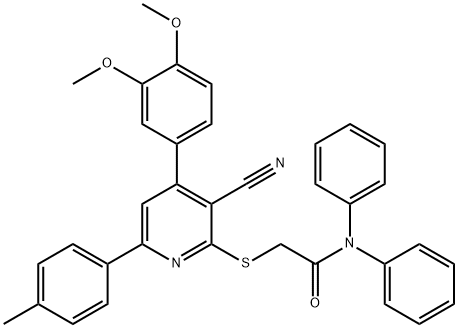 2-{[3-cyano-4-(3,4-dimethoxyphenyl)-6-(4-methylphenyl)-2-pyridinyl]sulfanyl}-N,N-diphenylacetamide 结构式