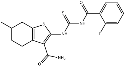 2-({[(2-iodobenzoyl)amino]carbothioyl}amino)-6-methyl-4,5,6,7-tetrahydro-1-benzothiophene-3-carboxamide 结构式