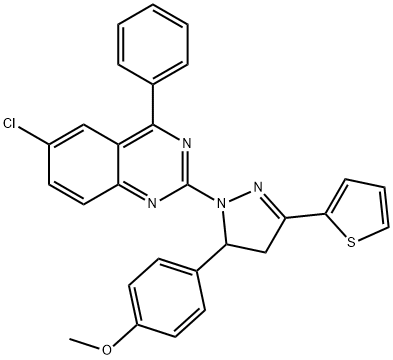 4-[1-(6-chloro-4-phenyl-2-quinazolinyl)-3-(2-thienyl)-4,5-dihydro-1H-pyrazol-5-yl]phenyl methyl ether 结构式