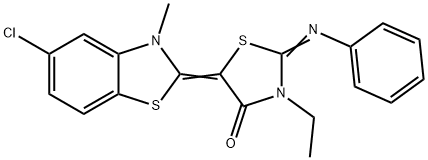 5-(5-chloro-3-methyl-1,3-benzothiazol-2(3H)-ylidene)-3-ethyl-2-(phenylimino)-1,3-thiazolidin-4-one 结构式