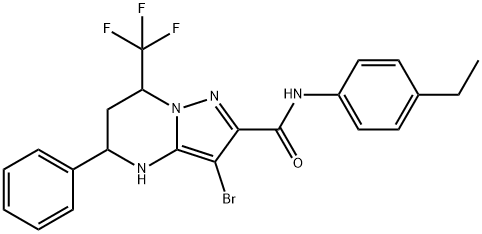 3-bromo-N-(4-ethylphenyl)-5-phenyl-7-(trifluoromethyl)-4,5,6,7-tetrahydropyrazolo[1,5-a]pyrimidine-2-carboxamide 结构式