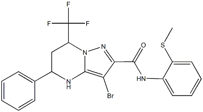 3-bromo-N-[2-(methylsulfanyl)phenyl]-5-phenyl-7-(trifluoromethyl)-4,5,6,7-tetrahydropyrazolo[1,5-a]pyrimidine-2-carboxamide 结构式