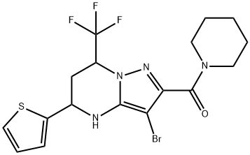 3-bromo-2-(1-piperidinylcarbonyl)-5-(2-thienyl)-7-(trifluoromethyl)-4,5,6,7-tetrahydropyrazolo[1,5-a]pyrimidine 结构式