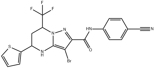 3-bromo-N-(4-cyanophenyl)-5-(2-thienyl)-7-(trifluoromethyl)-4,5,6,7-tetrahydropyrazolo[1,5-a]pyrimidine-2-carboxamide 结构式