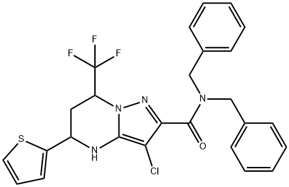 N,N-dibenzyl-3-chloro-5-(2-thienyl)-7-(trifluoromethyl)-4,5,6,7-tetrahydropyrazolo[1,5-a]pyrimidine-2-carboxamide 结构式