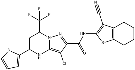 3-chloro-N-(3-cyano-4,5,6,7-tetrahydro-1-benzothien-2-yl)-5-(2-thienyl)-7-(trifluoromethyl)-4,5,6,7-tetrahydropyrazolo[1,5-a]pyrimidine-2-carboxamide 结构式