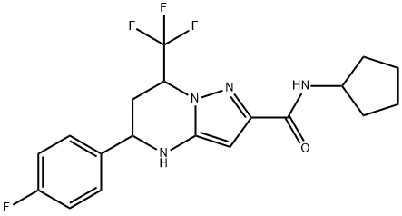 N-cyclopentyl-5-(4-fluorophenyl)-7-(trifluoromethyl)-4,5,6,7-tetrahydropyrazolo[1,5-a]pyrimidine-2-carboxamide 结构式