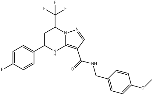 5-(4-fluorophenyl)-N-(4-methoxybenzyl)-7-(trifluoromethyl)-4,5,6,7-tetrahydropyrazolo[1,5-a]pyrimidine-3-carboxamide 结构式