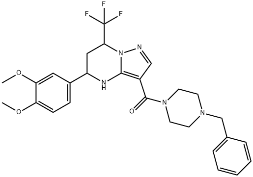 3-[(4-benzyl-1-piperazinyl)carbonyl]-5-(3,4-dimethoxyphenyl)-7-(trifluoromethyl)-4,5,6,7-tetrahydropyrazolo[1,5-a]pyrimidine 结构式