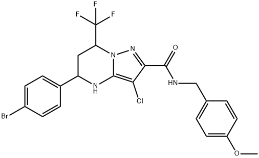 5-(4-bromophenyl)-3-chloro-N-(4-methoxybenzyl)-7-(trifluoromethyl)-4,5,6,7-tetrahydropyrazolo[1,5-a]pyrimidine-2-carboxamide 结构式