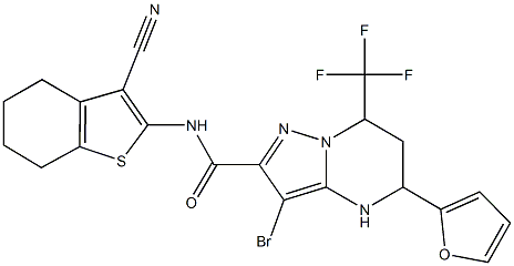 3-bromo-N-(3-cyano-4,5,6,7-tetrahydro-1-benzothien-2-yl)-5-(2-furyl)-7-(trifluoromethyl)-4,5,6,7-tetrahydropyrazolo[1,5-a]pyrimidine-2-carboxamide 结构式