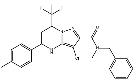 N-benzyl-3-chloro-N-methyl-5-(4-methylphenyl)-7-(trifluoromethyl)-4,5,6,7-tetrahydropyrazolo[1,5-a]pyrimidine-2-carboxamide 结构式