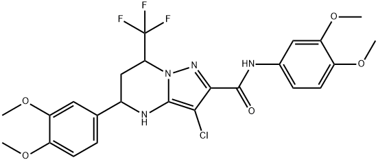 3-chloro-N,5-bis(3,4-dimethoxyphenyl)-7-(trifluoromethyl)-4,5,6,7-tetrahydropyrazolo[1,5-a]pyrimidine-2-carboxamide 结构式
