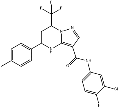 N-(3-chloro-4-fluorophenyl)-5-(4-methylphenyl)-7-(trifluoromethyl)-4,5,6,7-tetrahydropyrazolo[1,5-a]pyrimidine-3-carboxamide 结构式