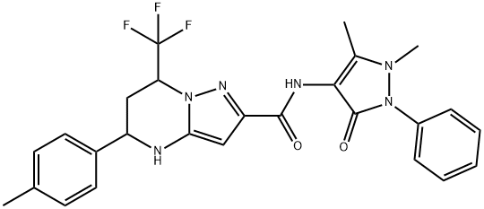 N-(1,5-dimethyl-3-oxo-2-phenyl-2,3-dihydro-1H-pyrazol-4-yl)-5-(4-methylphenyl)-7-(trifluoromethyl)-4,5,6,7-tetrahydropyrazolo[1,5-a]pyrimidine-2-carboxamide 结构式