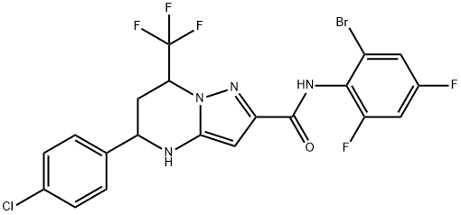 N-(2-bromo-4,6-difluorophenyl)-5-(4-chlorophenyl)-7-(trifluoromethyl)-4,5,6,7-tetrahydropyrazolo[1,5-a]pyrimidine-2-carboxamide 结构式