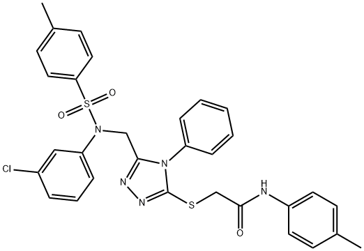 2-{[5-({3-chloro[(4-methylphenyl)sulfonyl]anilino}methyl)-4-phenyl-4H-1,2,4-triazol-3-yl]sulfanyl}-N-(4-methylphenyl)acetamide 结构式