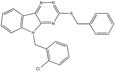 benzyl 5-(2-chlorobenzyl)-5H-[1,2,4]triazino[5,6-b]indol-3-yl sulfide 结构式