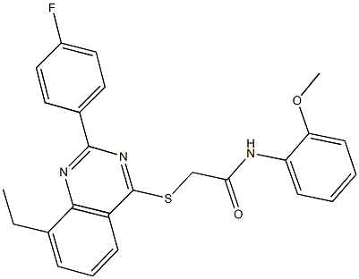 2-{[8-ethyl-2-(4-fluorophenyl)-4-quinazolinyl]sulfanyl}-N-(2-methoxyphenyl)acetamide 结构式