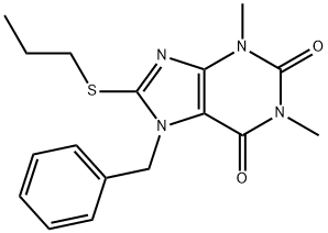 7-benzyl-1,3-dimethyl-8-(propylthio)-3,7-dihydro-1H-purine-2,6-dione 结构式