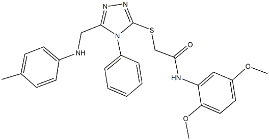 N-(2,5-dimethoxyphenyl)-2-{[4-phenyl-5-(4-toluidinomethyl)-4H-1,2,4-triazol-3-yl]sulfanyl}acetamide 结构式