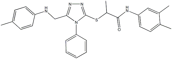 N-(3,4-dimethylphenyl)-2-{[4-phenyl-5-(4-toluidinomethyl)-4H-1,2,4-triazol-3-yl]sulfanyl}propanamide 结构式