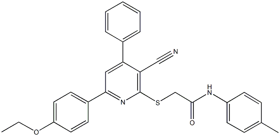 2-{[3-cyano-6-(4-ethoxyphenyl)-4-phenyl-2-pyridinyl]sulfanyl}-N-(4-methylphenyl)acetamide 结构式