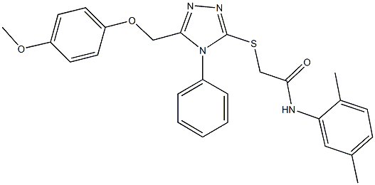 N-(2,5-dimethylphenyl)-2-({5-[(4-methoxyphenoxy)methyl]-4-phenyl-4H-1,2,4-triazol-3-yl}sulfanyl)acetamide 结构式