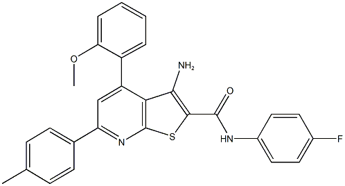 3-amino-N-(4-fluorophenyl)-4-(2-methoxyphenyl)-6-(4-methylphenyl)thieno[2,3-b]pyridine-2-carboxamide 结构式