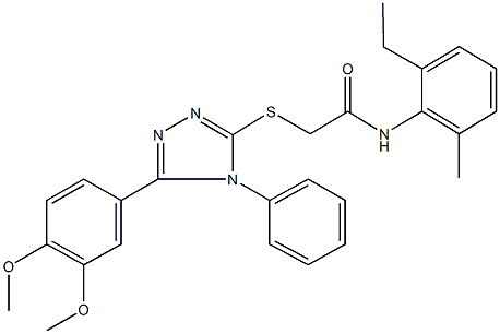 2-{[5-(3,4-dimethoxyphenyl)-4-phenyl-4H-1,2,4-triazol-3-yl]sulfanyl}-N-(2-ethyl-6-methylphenyl)acetamide 结构式
